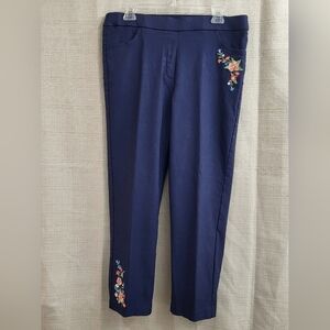 Alfred Dunner A Fresh Start Embroidered Allure Navy Pull On Ankle Pant‎ Size 12